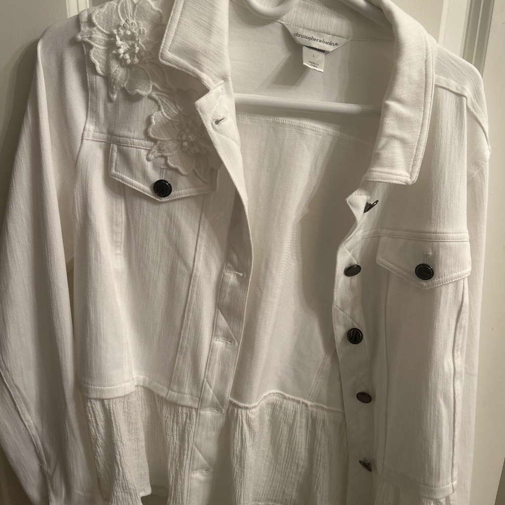 Christopher and Banks Embroidered Jean Jacket